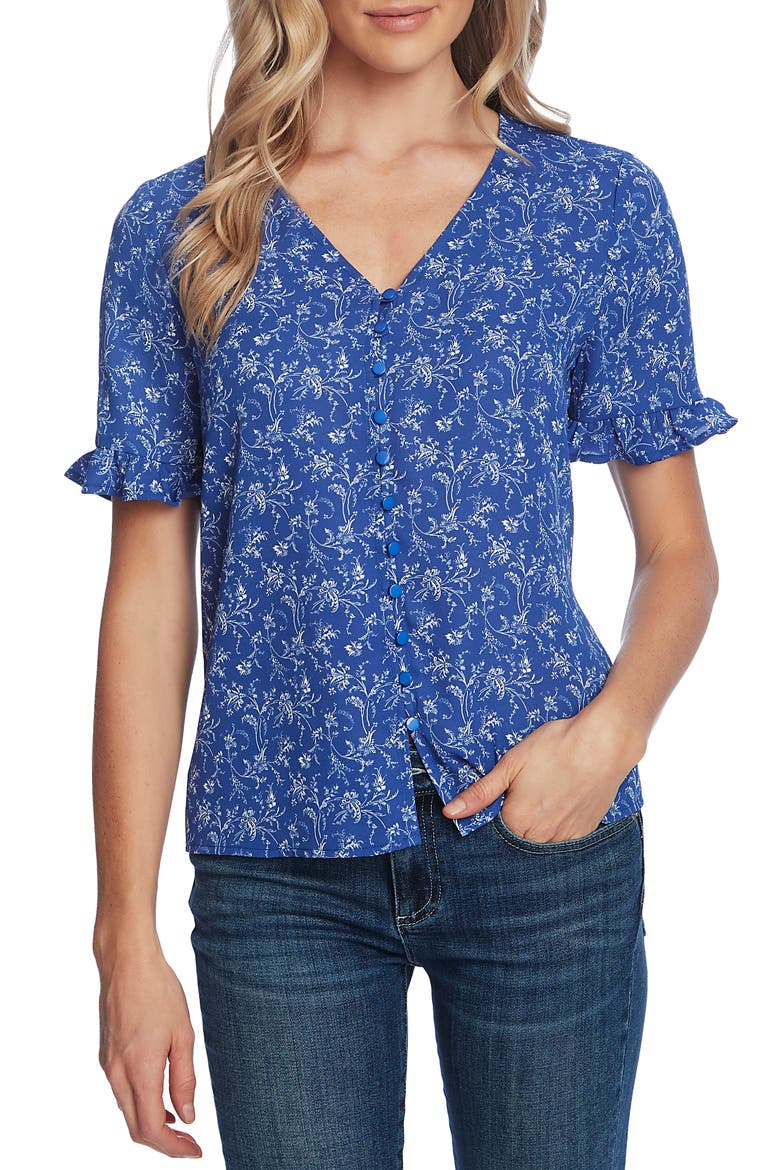 Toile Vines Ruffle Sleeve Blouse, Main, color, MOONLIT