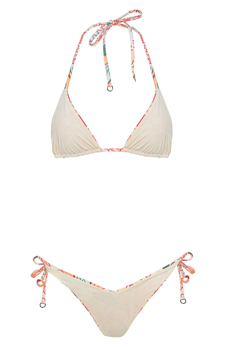 Maaji Japanese Summer Sun Reversible Side Tie Bikini Bottoms, Alternate, color, Open Beige