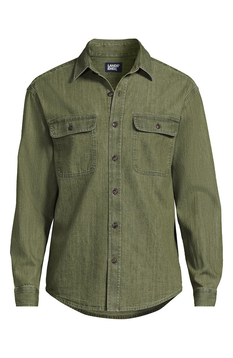 Lands' End Long Sleeve Indigo Work Shirt, Alternate, color, Washed Olive