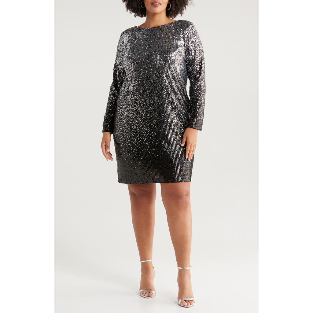 Chelsea28 Long Sleeve Sequin Cocktail Minidress in Black-Silver