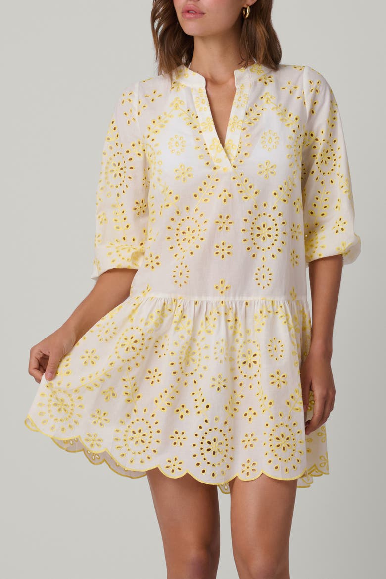 Embroidered Eyelet Umbrella Mini Coverup, Main, color, Lemon/Optic White