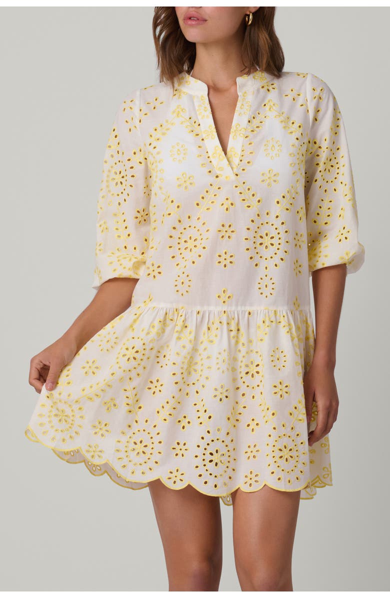 Shoshanna Embroidered Eyelet Umbrella Mini Coverup, Main, color, Lemon/Optic White