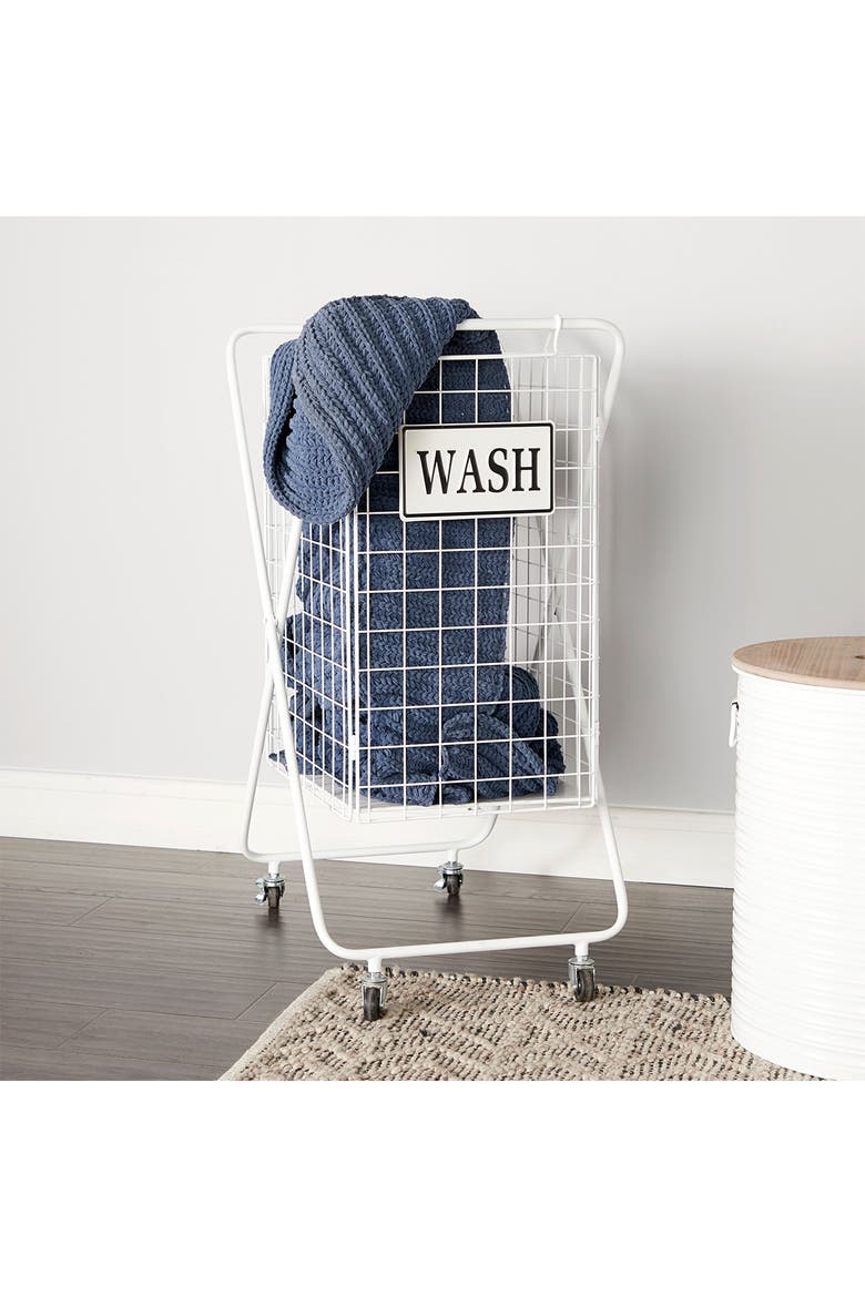 White Metal Farmhouse Storage Cart, Alternate, color, WHITE