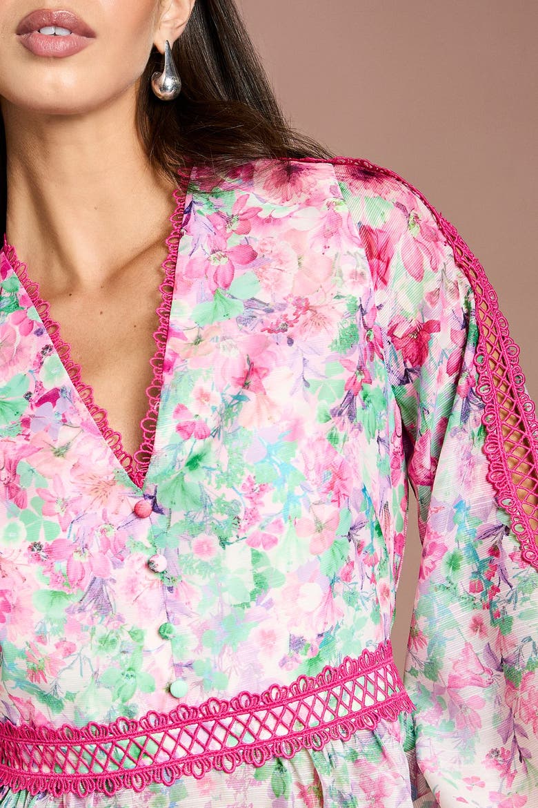 Organza V-Neck Blouse, Alternate, color, Pink