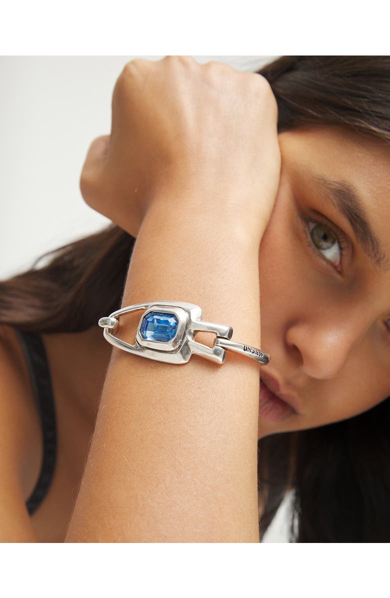 UNODE50 Silver-tone Sculptural Bracelet with Blue Crystal, Alternate, color, Silver