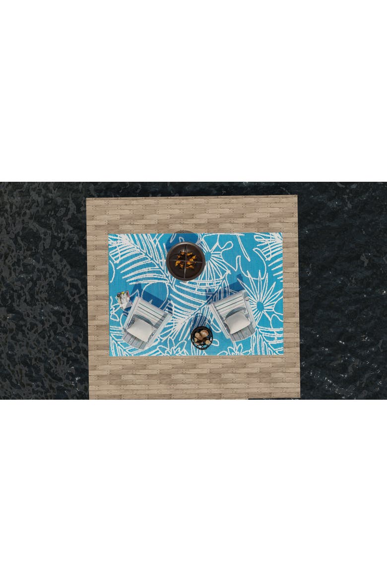 Palm Leaf Rug, Alternate, color, Turquoise White - 6'x9'