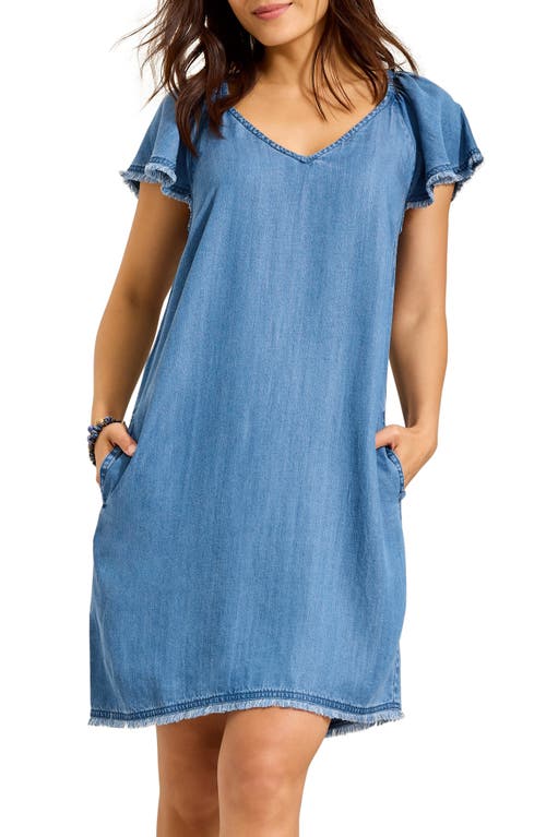 Tommy Bahama Flutter Sleeve Fray Chambray Minidress In Blue