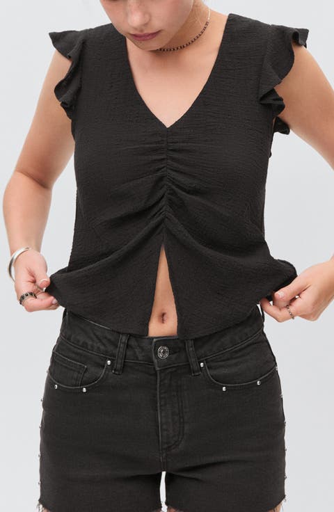 Front Slit Ruffle Sleeve Shirt