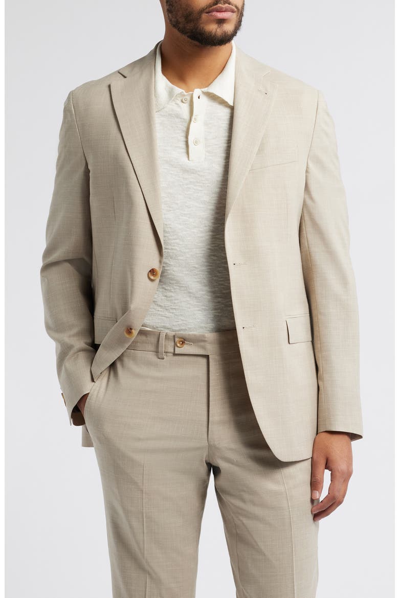 Midland Tan Slub Stretch Wool & Silk Blend Suit, Alternate, color, TAN