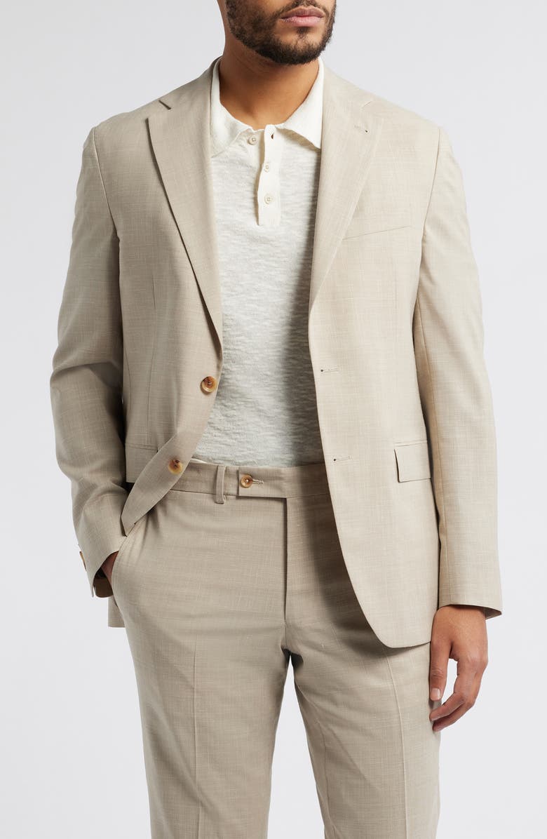 Jack Victor Midland Tan Slub Stretch Wool & Silk Blend Suit, Alternate, color, Tan