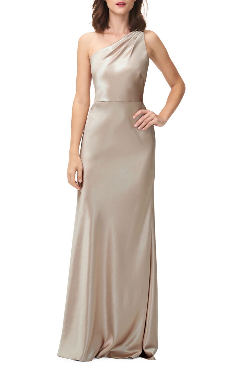 Jenny Yoo Lena One-Shoulder Crepe Back Satin Gown, Alternate, color, 