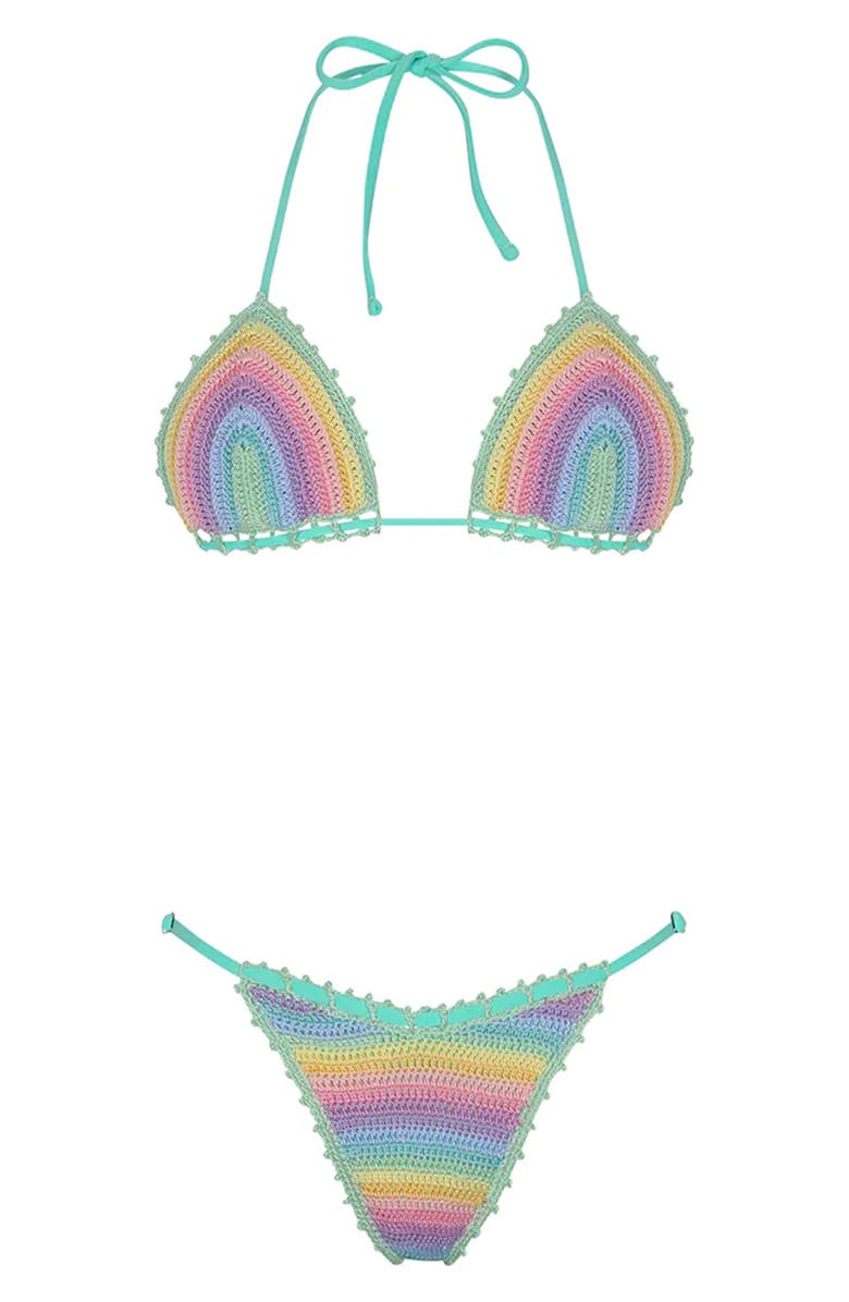 Capittana Trinidad Rainbow Crochet Bikini Top, Alternate, color, 