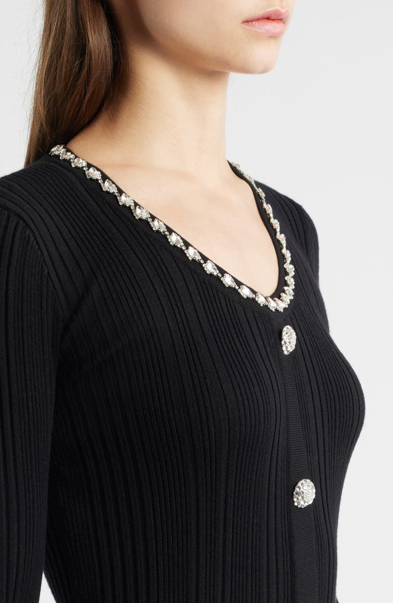 Elie Tahari The Emmie Rhinestone Detail Long Sleeve Knit Dress, Alternate, color, Noir