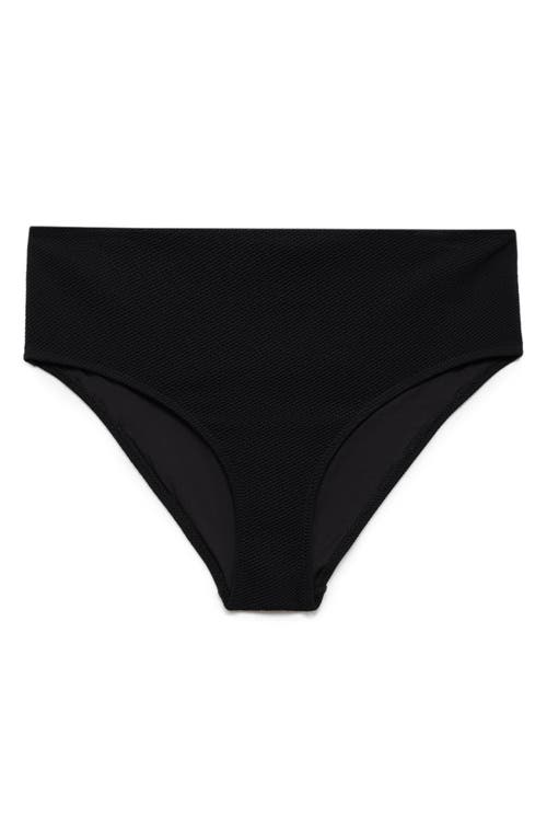 Mango Ribbed High-waisted Bikini Bottom Black In Black