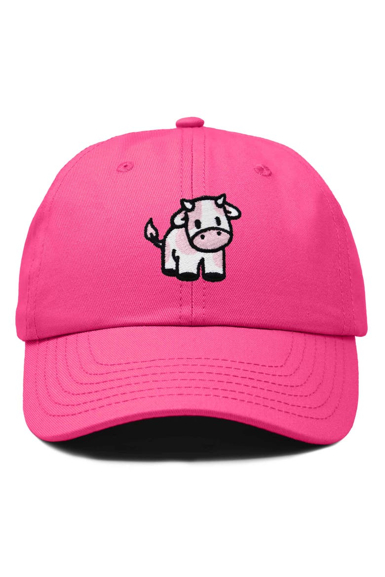 Strawberry Cow Embroidered Cap, Main, color, Hot Pink