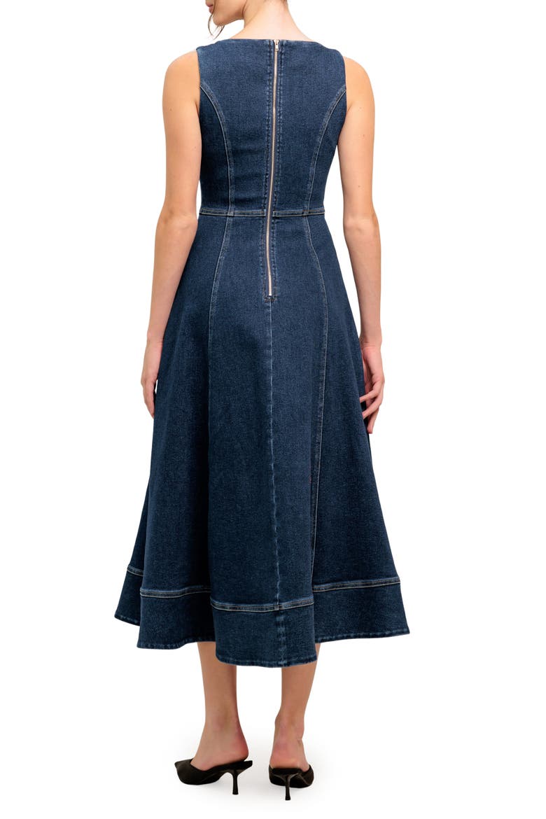 Sleeveless Stretch Denim Midi Dress, Alternate, color, MEDIUM INDIGO