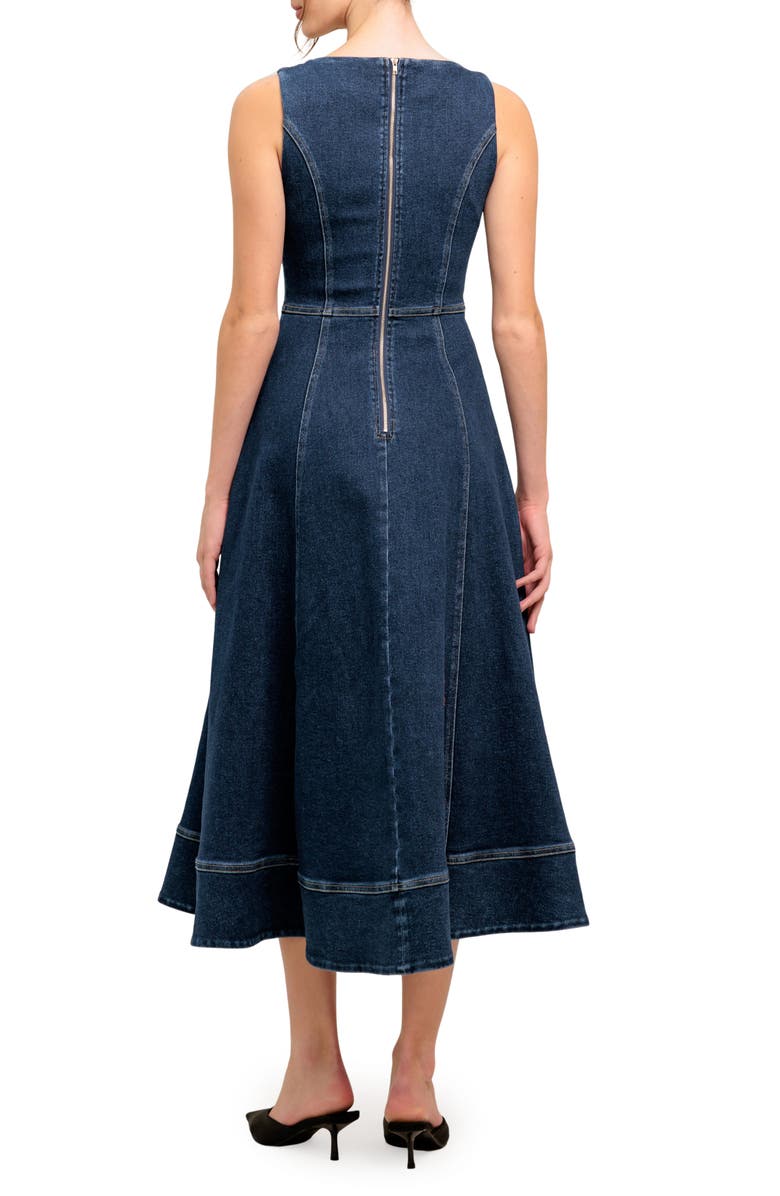 FLYING TOMATO Sleeveless Stretch Denim Midi Dress, Alternate, color, Medium Indigo