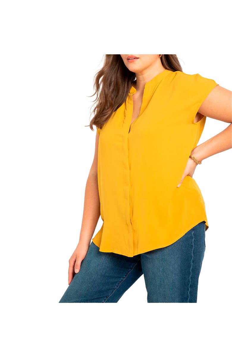 ELOQUII Notch Collar Blouse, Main, color, Gold