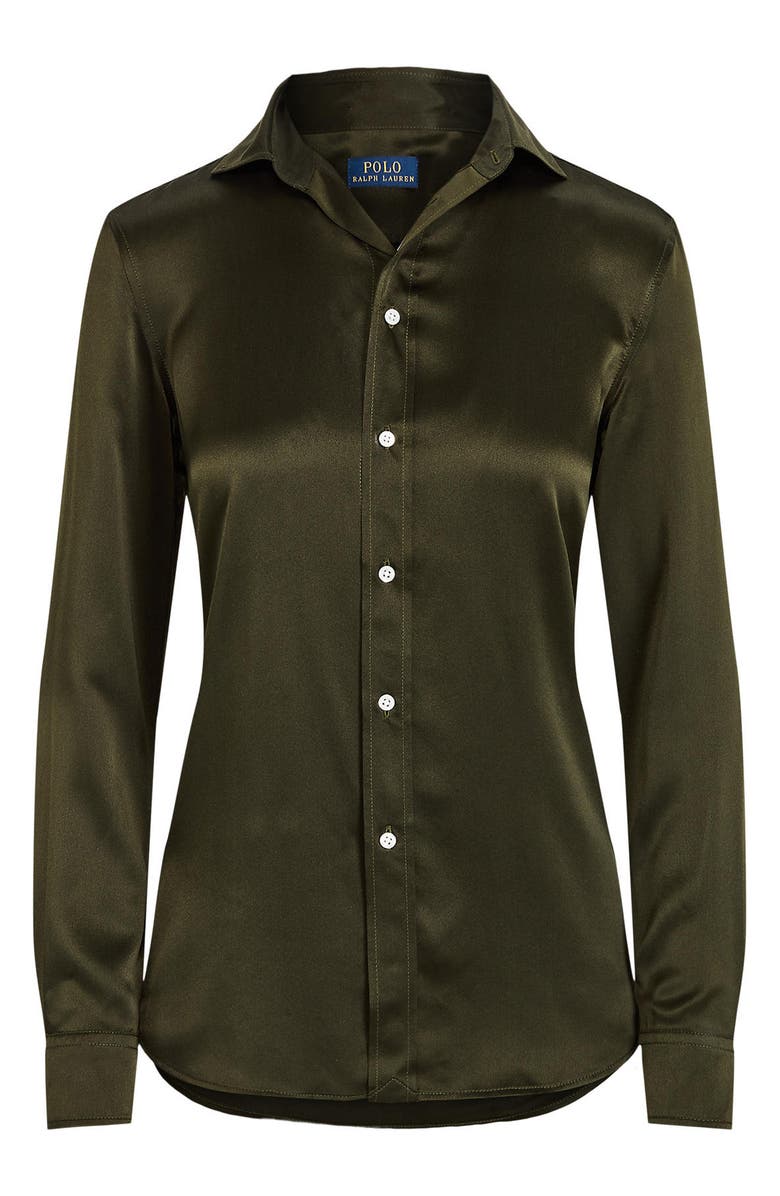 Polo Ralph Lauren Long Sleeve Silk Shirt, Alternate, color, Estate Olive