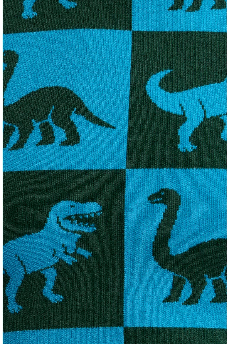 Dino Drama Sweater, Alternate, color, DARK GREEN AND BLUE CHECK