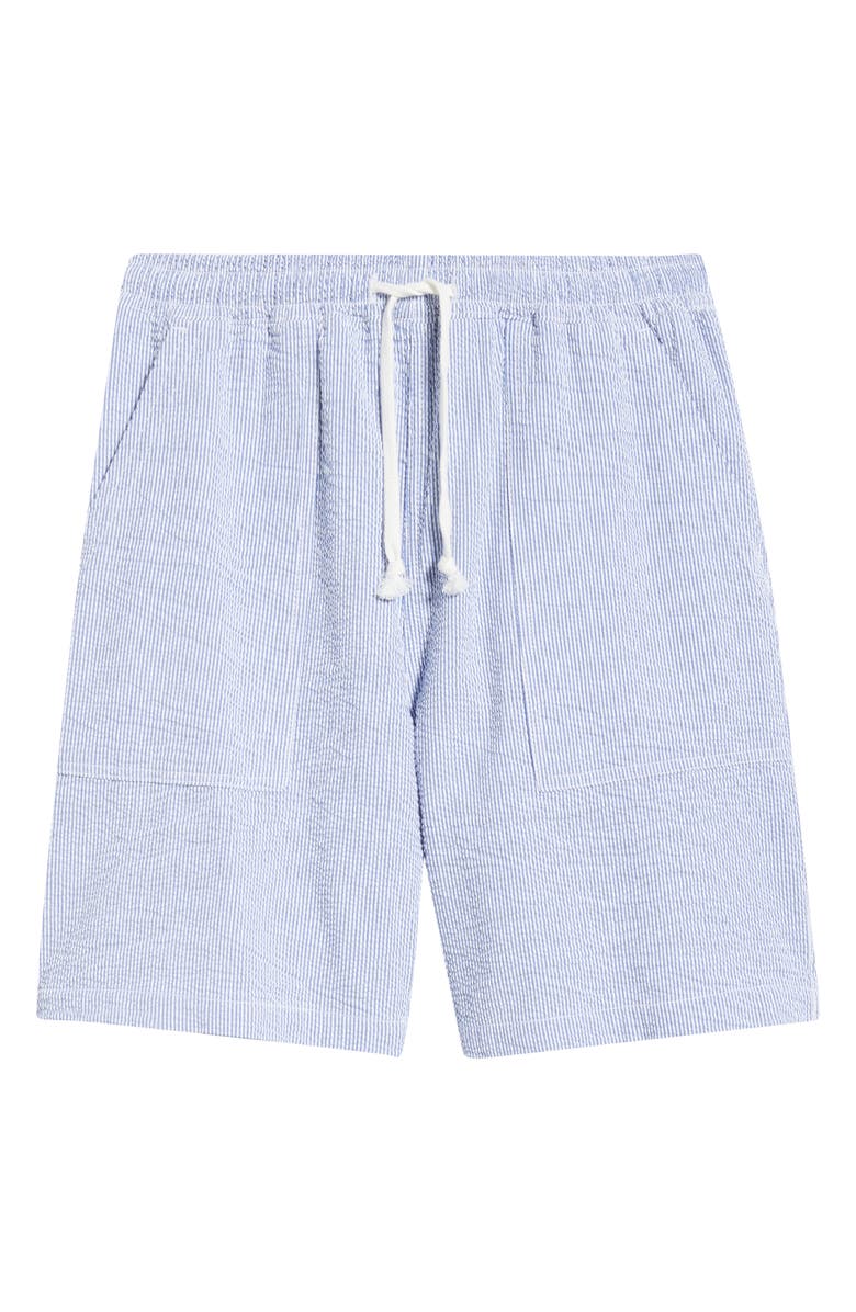 Service Works Seersucker Organic Cotton Poplin Drawstring Chef Shorts, Alternate, color, Navy Stripe