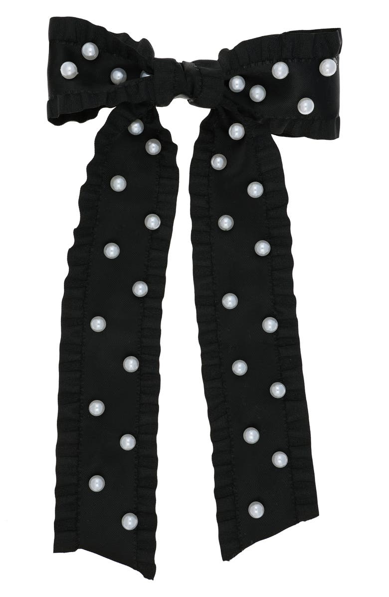 L. Erickson Andrea Imitation Pearl Mini Bow Barrette, Main, color, Black/ Pearl