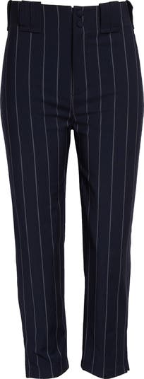 Pinstripe High Waist Baseball Capri Pants