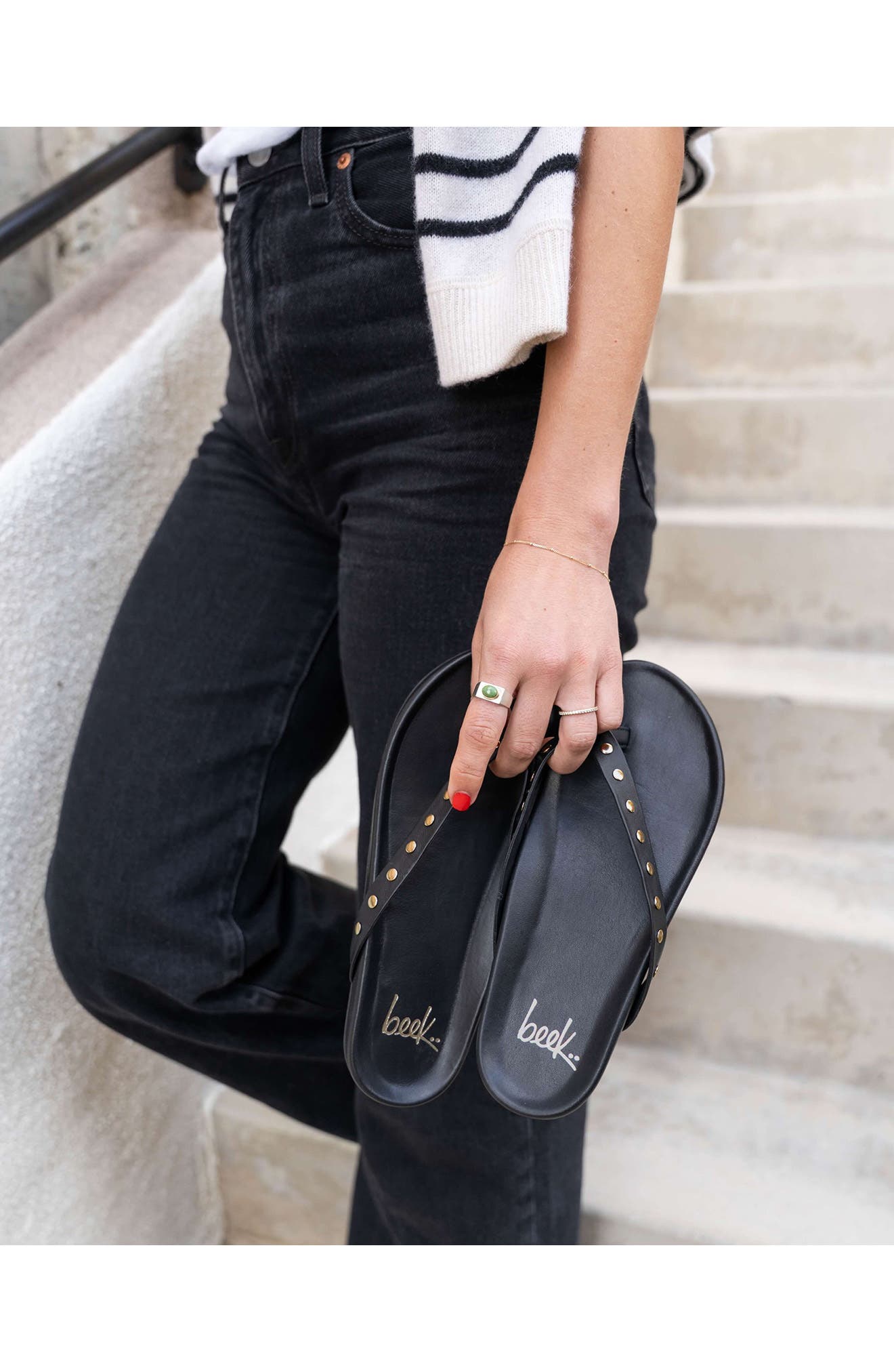 Beek Tringa Flip Flop, Main, color, Black Gold
