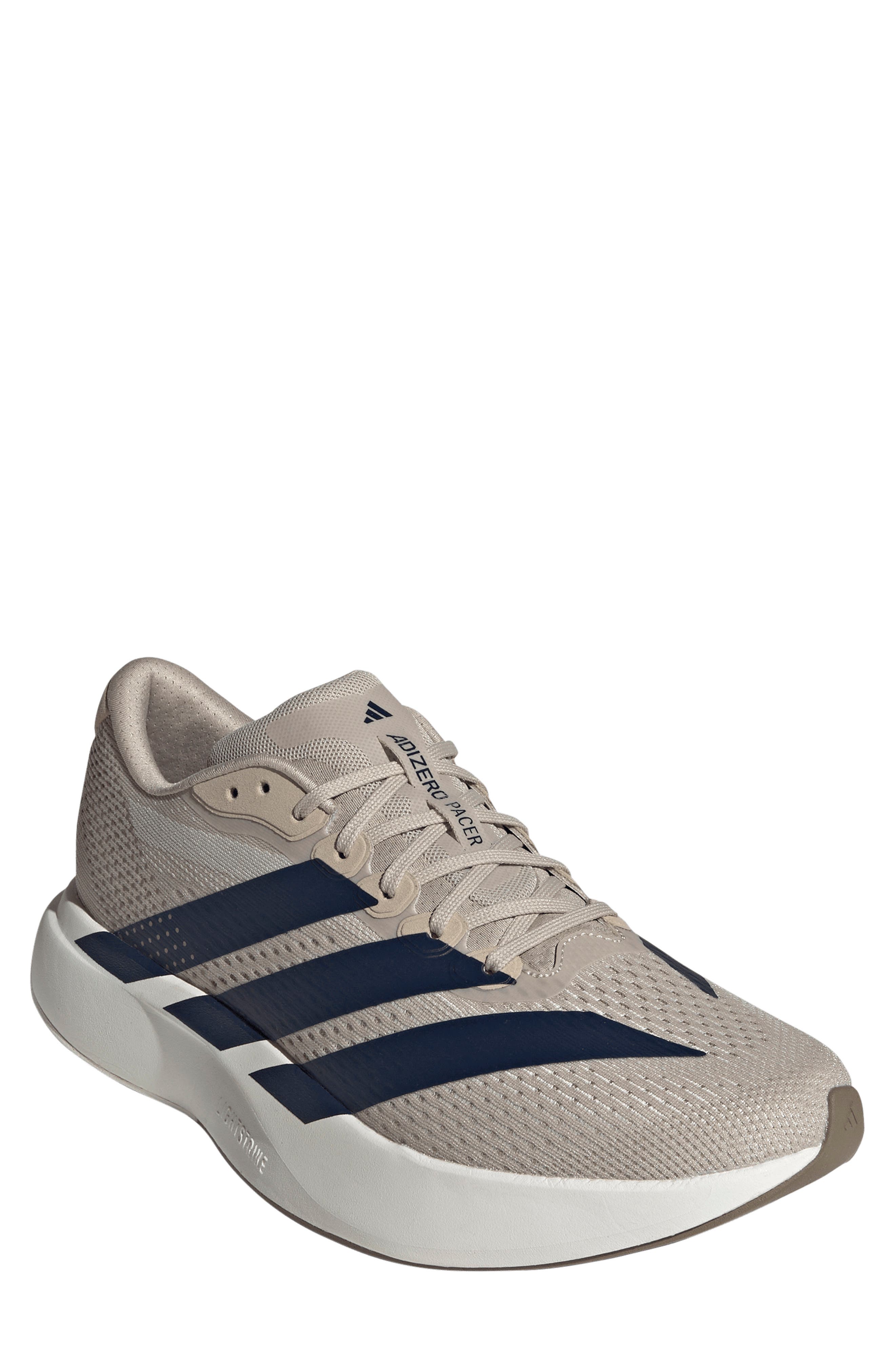 Adizero Pacer Sneaker, Main, color, KHAKI / NIGHT INDIGO/ WHITE