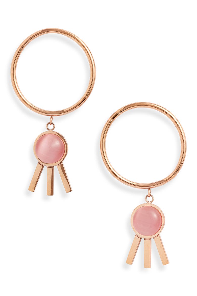 Semiprecious Stone Hoop Drop Earrings, Main, color, ROSE GOLD/ROSE