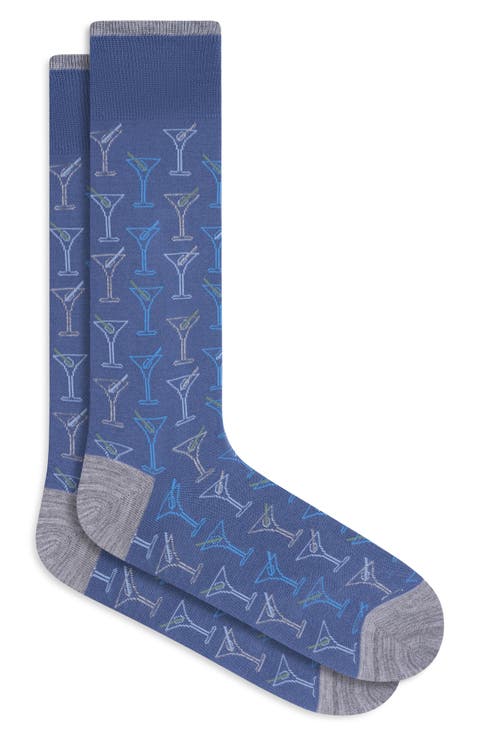 Martini Pattern Mercerized Cotton Blend Dress Socks