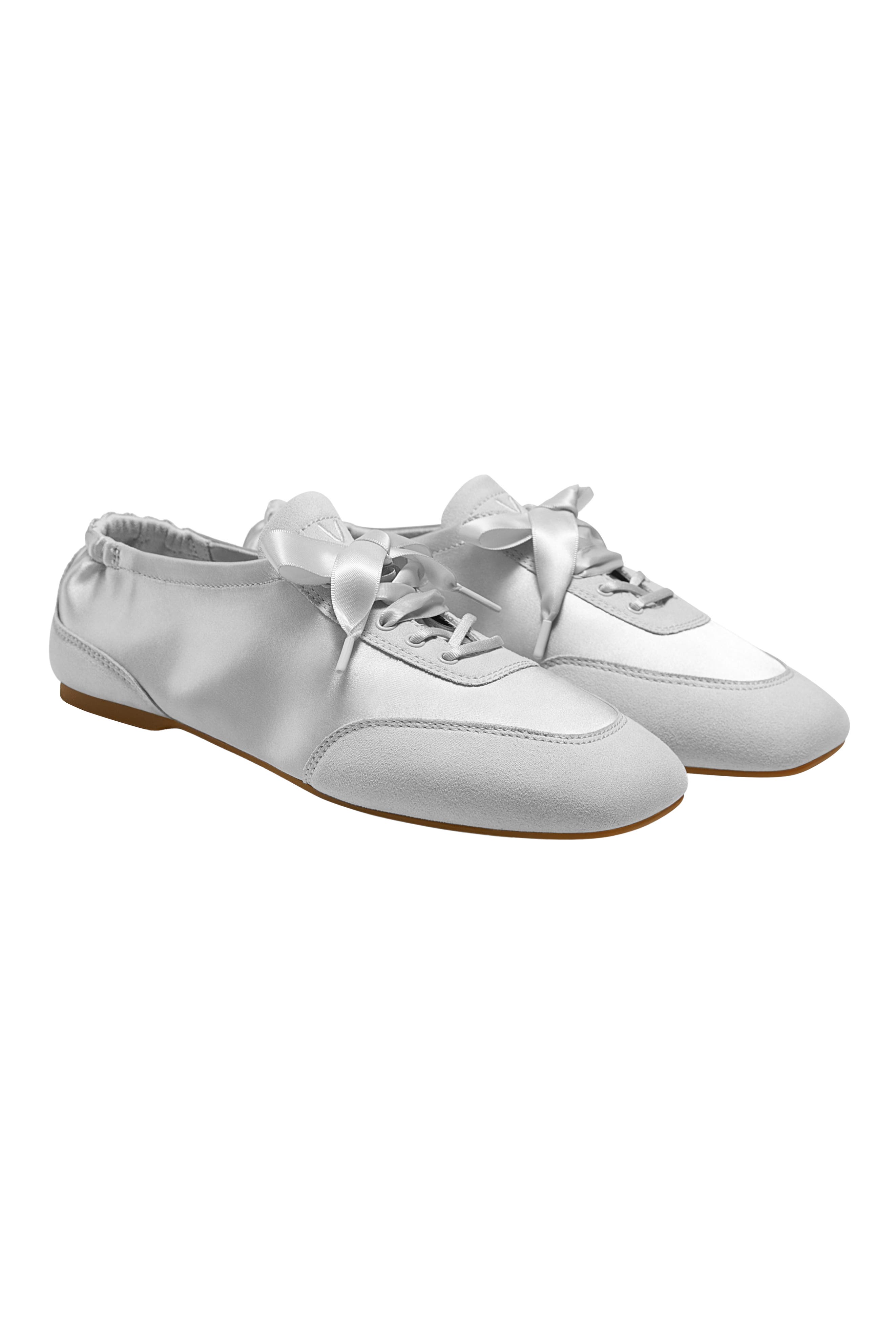 VIVAIA Square-Toe Lace-Up Satin Sneakerina, Main, color, Grey Silver