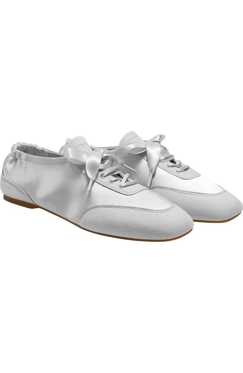 VIVAIA Square-Toe Lace-Up Satin Sneakerina, Main, color, Grey Silver