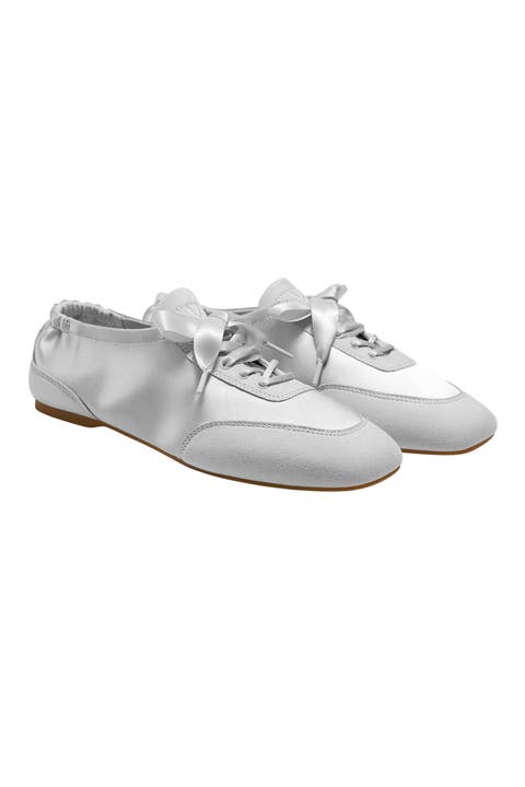 Square-Toe Lace-Up Satin Sneakerina (Cristina)
