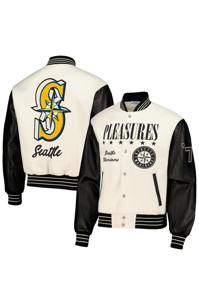 PLEASURES Men's PLEASURES White Seattle Mariners Full-Snap Varsity Jacket, Main, color, 