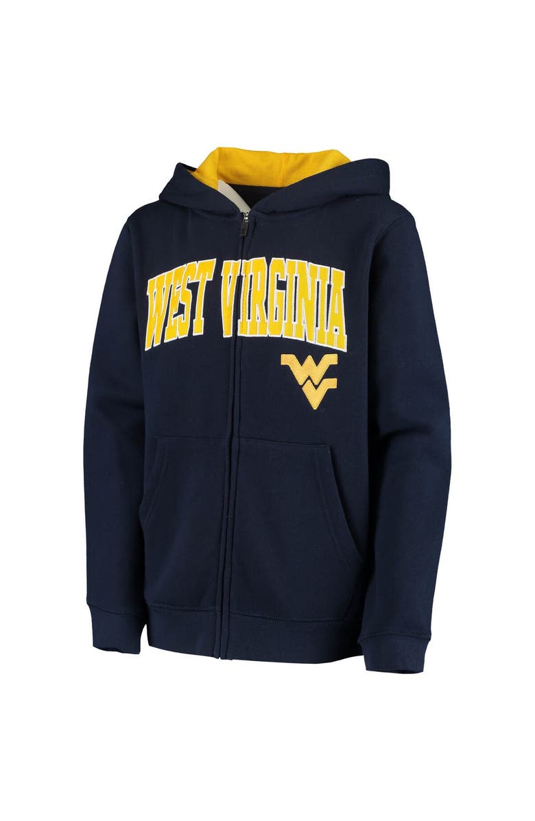 COLOSSEUM Youth Navy West Virginia Mountaineers Applique Arch & Logo Full-Zip Hoodie, Alternate, color, Navy