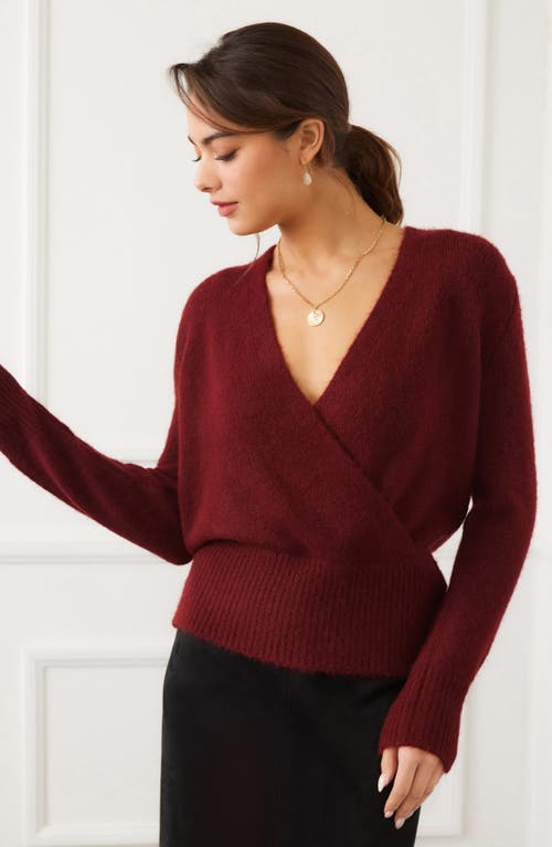 Karen Kane Wrap Sweater In Burgundy