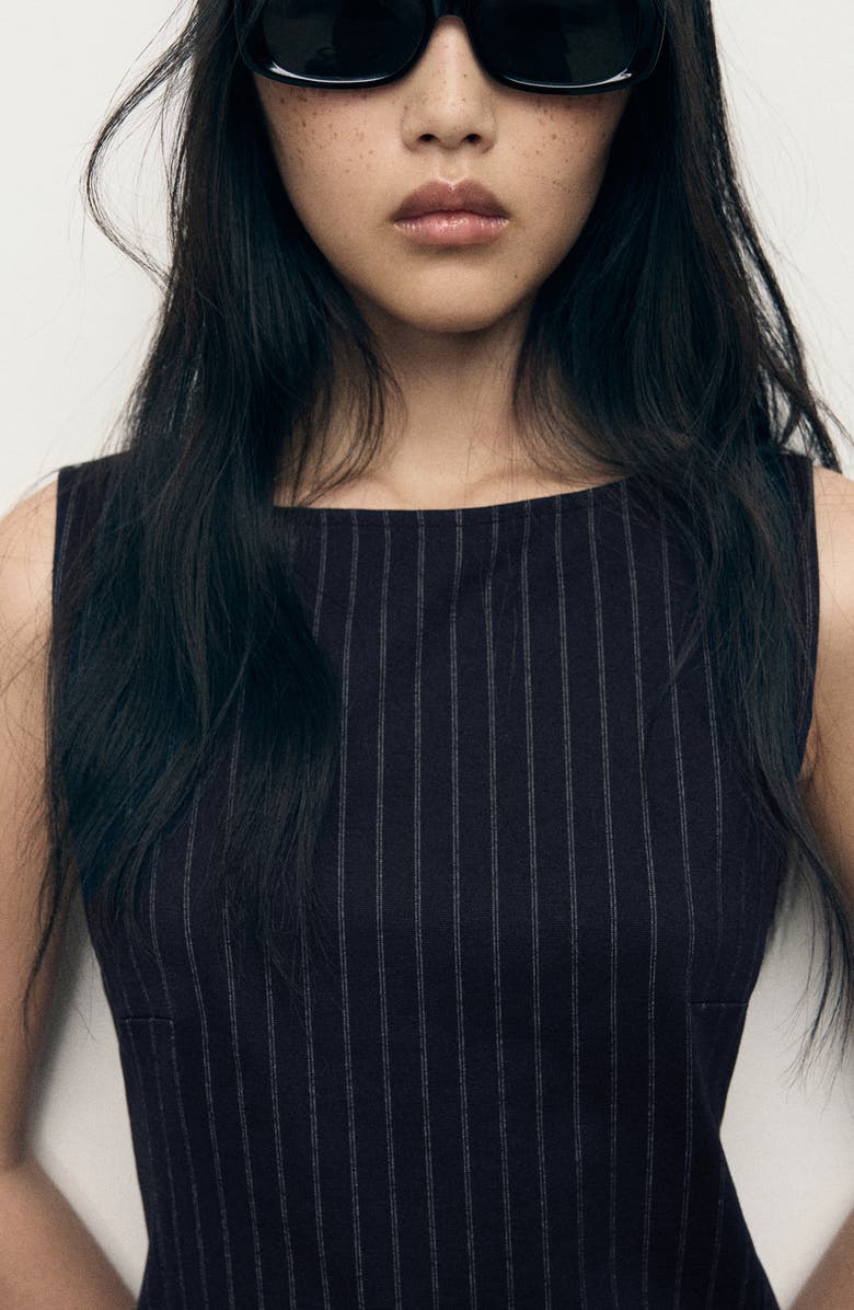 MANGO Pinstripe Sleeveless Dress, Alternate, color, Navy