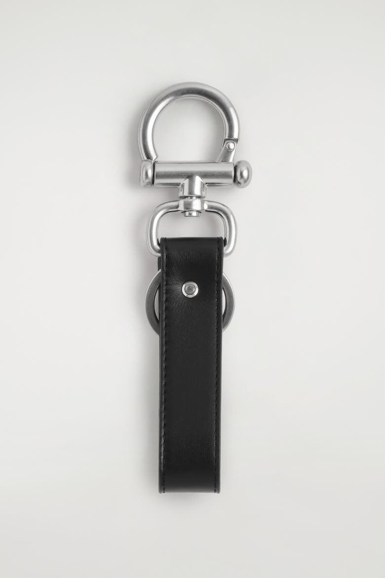 Leather Keyring, Alternate, color, BLACK