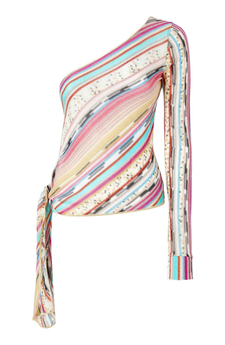Missoni One-shoulder Sweater Knotted On The Side In Lamé Slub Viscose, Alternate, color, Multicoloured