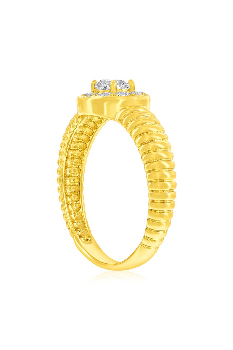 Round Halo Cubic Zirconia Ribbed Ring, Alternate, color, GOLD