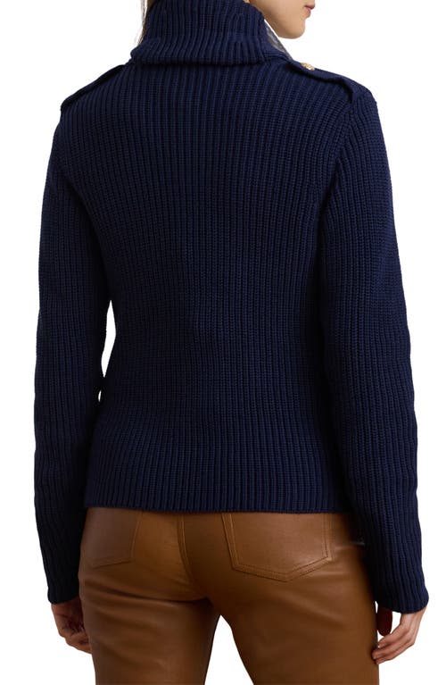 Shop Ralph Lauren Lauren  Wilmat Double Breasted Cotton Cardigan In Refined Navy