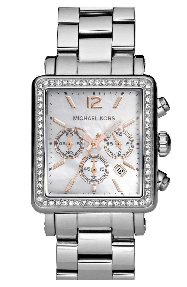 MICHAEL Michael Kors Michael Kors Rectangular Chronograph Bracelet Watch, Main, color,