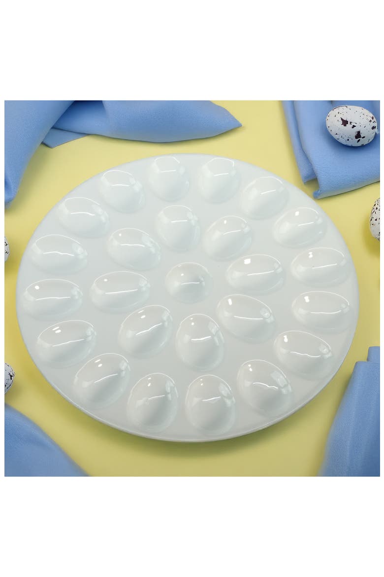 Set of 2 Round Egg Plates, Alternate, color, WHITE