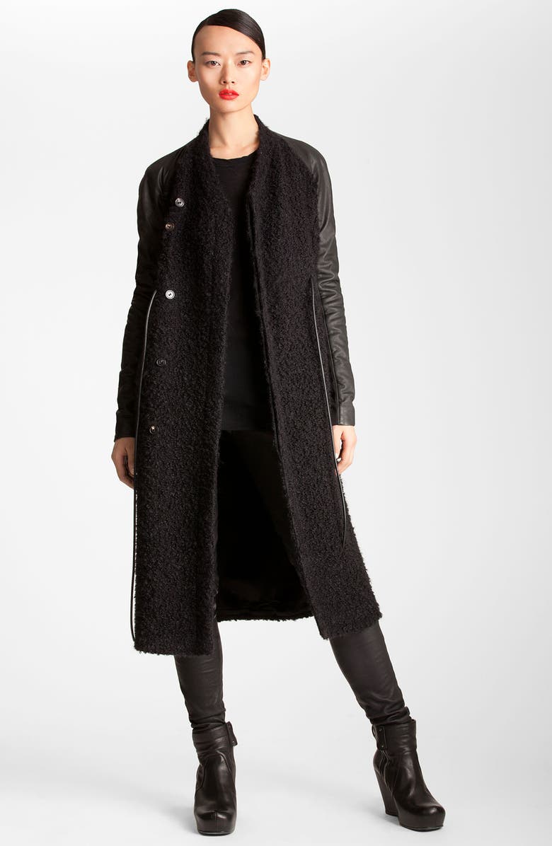 Rick Owens Long Leather Trim Coat, Alternate, color,