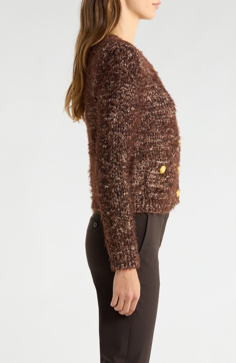 L'AGENCE Una Crop Eyelash Tweed Cardigan, Alternate, color, Chocolate Multi