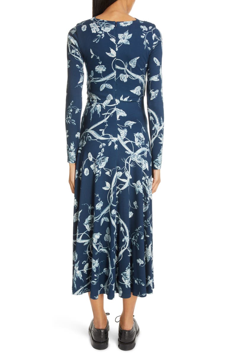 Erdem Floral Long Sleeve Ruched Jersey Dress, Alternate, color, 