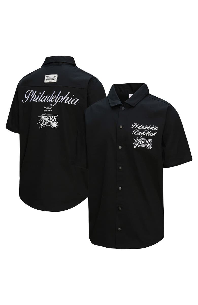 Mitchell & Ness Men's Mitchell & Ness Black Philadelphia 76ers Hardwood Classics Camp Shirt, Main, color, Black