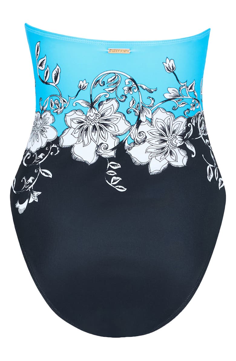 Milly Floral Strapless One-Piece Swimsuit, Alternate, color, Blue Black
