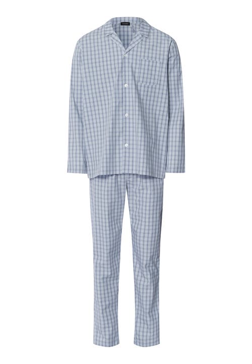 Hanro Night And Day Notch Collar Cotton Pajama Set In Sea Breeze Check